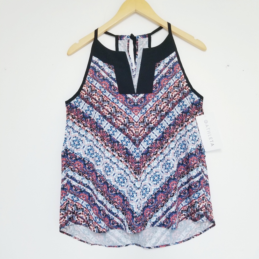 Athleta  boho print sleeveless flowy keyhole top